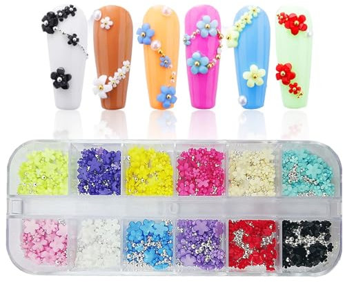 3D Nail Art Gem Kit - Acrylic Butterfly, White Flowers, Bear, Star AB Crystals, Cute Nail Charms,3Box Jewelry & Crafting Accessories with Tweezer