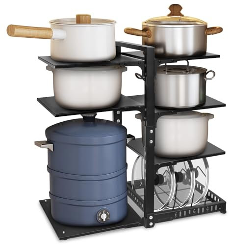 CASONNIK - Organizador de ollas ajustable de 6 + 1 nivel para gabinete, múltiples modos de uso, estante para ollas y sartenes para encimera de cocina y gabinete