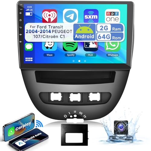 2G&64G 10 Android Autoradio Für Toyota Aygo/Peugeot 107/Citroen C1 2004-2014 mit Wireless Carplay Android Auto,Touchscreen Bluetooth HiFi/RDS/FM Radio + WiFi Navi/AHD Rückfahrkamera/CANBUS