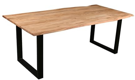 SAM Esszimmertisch 300x100 cm Quinn, echte Baumkante, eichefarben, massiver Esstisch aus Akazienholz, Metallbeine Schwarz, Baumkantentisch