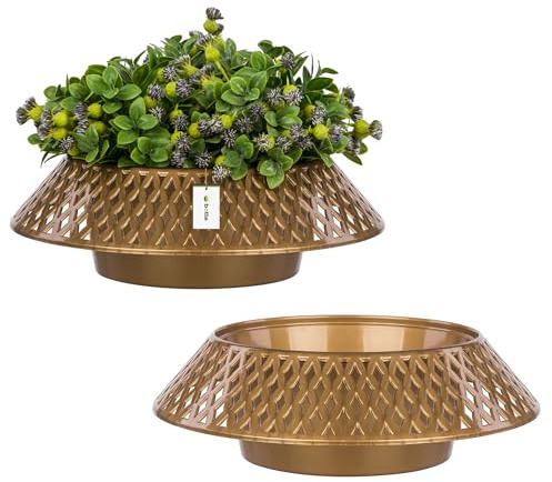 botle 2 ciotole per cimitero, rotonde, diametro 23 cm, in plastica, decorazione decorativa in oro lucido, decorazione traforata, composizioni floreali per fiori vivi e artificiali
