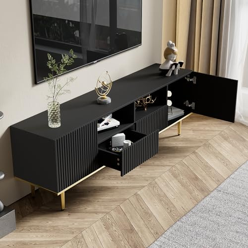 Zepneiy Moderner TV-Schrank, goldene Beine und goldener Rahmen, 165 x 36 x 55 cm, Schwarz