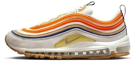 NIKE Air Max 97 Herren-Sneaker, Summit White Safety Orange Lemon Wash Black, 43 EU