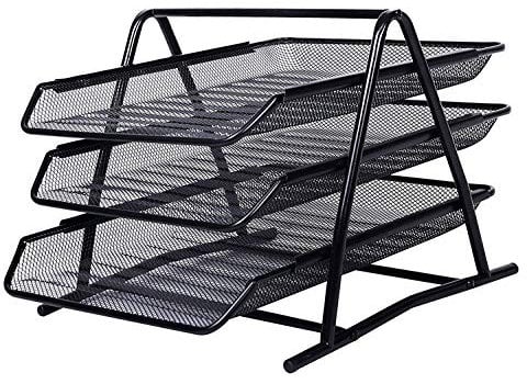 Armadietto portadocumenti a 3 cassetti in metallo nero con porta documenti in rete A4, organizer da scrivania e scatola di corrispondenza, cassetti per documenti in metallo resistente, portaoggetti
