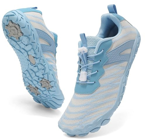 ZDQ Barefoot Shoes Chaussures Pieds Nus Minimalistes Homme Femme Respirantes Légères Semelle à Chute Zéro Antidérapant Confort Sneakers Trail Marche Sport Fitness Randonnée Bleu 40