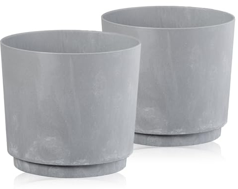 Tymar Übertopf Matte, Blumentopf, Blumenübertopf aus Kunststoff, 2er-Pack (Beton; ø 22,5 cm)