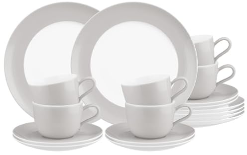 Seltmann Weiden Liberty Pure Colors New Grey Kaffeeservice 18-teilig, Farbiges Kaffee-Set für 6 Personen, Mix-&-Match-Geschirr, Spülmaschinen- und Mikrowellenfest, Porzellan, Grau