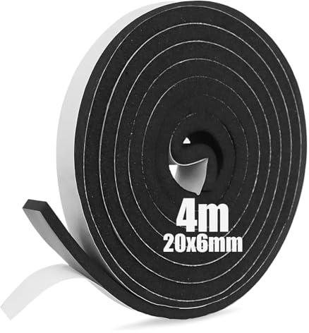SDLDEER Foam Tape, Self Adhesive Foam Strip 20mm(W) X 6mm(T) X 4m(L) Weather Stripping Door Seal Strip, Draft Excluder for Windows Door, Anti-Collision, Weatherproof, Window Soundproofing