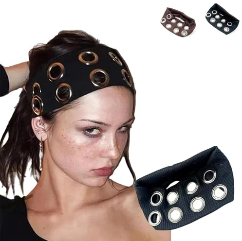 Women Hair Accessories,Knitted Rivet Headbands,Metal Hollow Eyelet Elastic Headband,Stretchy Casual Hair Accessory for Women for Workout Yoga Running (black)