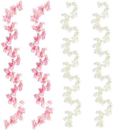 APOMOOMS 4 Stück Kirschblüten Deko Blumengirlande Künstlich Frühling Künstliche Girlande Blumen Kunstblumen Blumenranke Hängend für Hochzeit Party Garten Zimmer Bogen Wände Deko 1.8M (Rosa,Weiß)