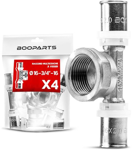 BOOPARTS - 4 Pièces - raccord multicouche 16-3/4F(20-27)-16 a sertir contour TH - Té multicouche à sertir - raccord plomberie pour tube multicouche