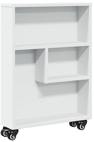Eleganz Regalwagen schmal weiß 48x13x68 cm aus Holzwerkstoff – platzsparendes Regalsystem für Küche, Bad oder Büro – langlebig und stabil