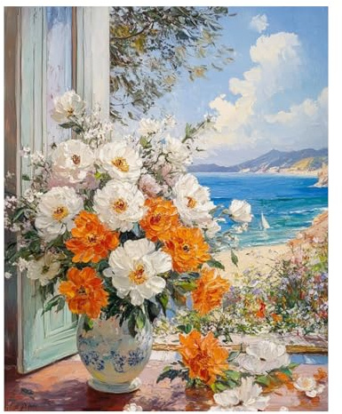 Blumen Malen Nach Zahlen Erwachsene, Blumen Malen Nach Zahlen - 40×50 CM, DIY Paint by Numbers für Geschenk und Wanddekoration