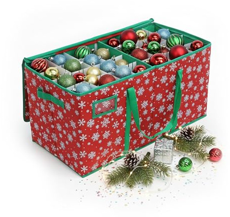 Relaxdays Weihnachtskugel Aufbewahrungsbox, 128 Kugeln, HxBxT: 33 x 66 x 33 cm, Vlies, Pappe, Kugelkiste, Designwahl | HxBxT: 33 x 66 x 33 cm, Schneeflocken, Vlies, Pappe