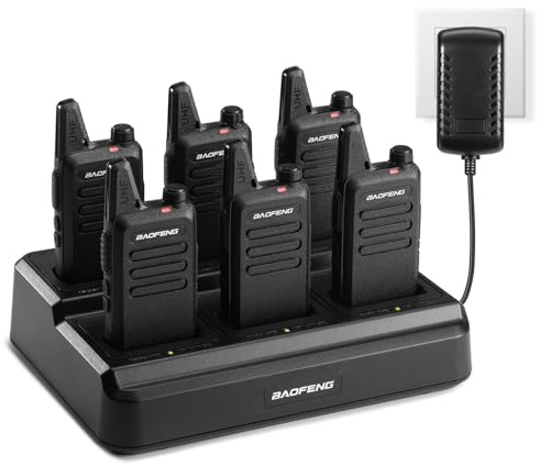 BAOFENG T22 Walkie Talkie PMR446 Radio, 16 canali Radio bidirezionale, 1500 mAh batteria, Walkie Talkie portatile ricaricabile con caricabatterie a sei vie, per hotel, ristorante (confezione da 6) | USB-C, radio portatile ricaricabile senza licenza per ristorazione, hotel, magazzino e cantiere (confezione da 6)