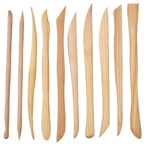 Wooden Clay Sculpting Tools (10 Pack) - Double-Ended for Ceramic & Polymer Clay, 14.4-16cm / 5.67-6.3 - Carving, Shaping, Embossing, Smoothing