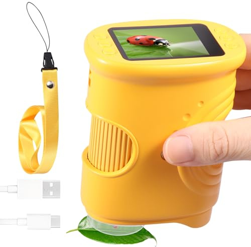Mikroskop für Kinder 1000X – 2 IPS Handy Digital Microscope, Taschenmikroskop mit 1080P HD Bildschirm, 8 LED, USB-C, tragbar, Kindermikroskop Spielzeug zum Anschluss an PC, Geschenk ab 4 Jahre
