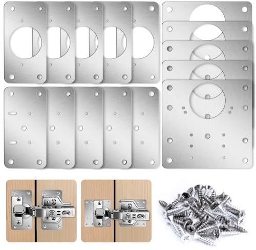 Plaques Réparation Charnières, 10Pcs 9x5cm & 5Pcs 9x9cm Kit de Reparation de Charnière avec Vis, Kit de Charniere Acier Inoxydable Réparation de Plaque Latérale de Charnière pour Placard, Bois, Porte