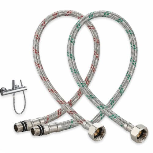 Flexschlauch 1/2, 2 Stück Panzerschlauch 1/2×M10 Zoll Wasserhahn Schlauch, 60cm Anschlussschlauch Armatur Edelstahl Flexschlauch Verlängerung für Mischbatterie und Wasserhahn Anschlüsse