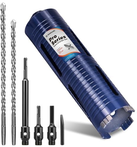 DaduoRi Pro 72mm x 240mm Core Drill Bit Set, Includes 3 Adapters(240mm & Regular SDS Plus, Hex), 2 Extra Long Centre Bits - For Deep Holes in Concrete, Brick Block, Stone - 1/2 BSP (For hole 70/71mm)