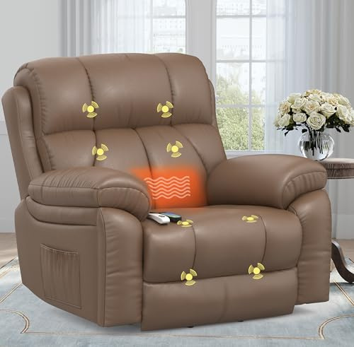 BareTay Fernsehsessel Elektrisch Verstellbar, Aufstehhilfe Massagesessel mit Massage Wärmefunktion Seniorensessel Relaxliege 2 Seitentaschen und Getränkehalter,USB+ Typ-C Anschluss (Pu Kaffeefarben)