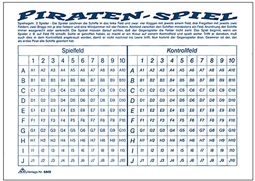 RNKVERLAG 5809 - Spielblock Piraten-Spiel / Schiffe versenken, 50 Blatt, DIN A5 quer, 1 Stück