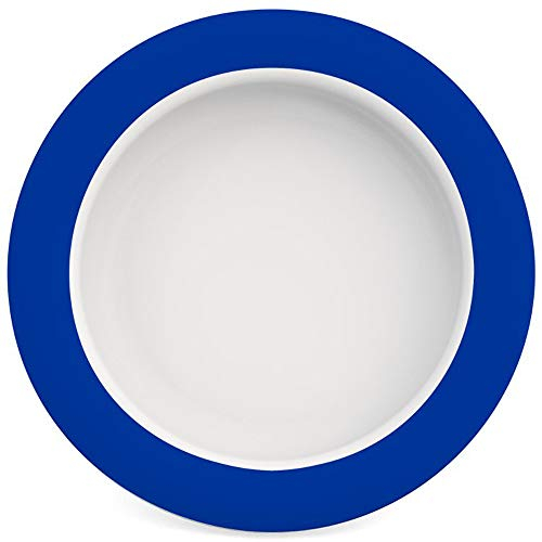 Ornamin Teller mit Kipp-Trick Ø 20 cm blau | Spezialteller mit Randerhöhung für selbstständiges Essen | Esshilfe, Melamin, Anti-Rutsch Teller, Tellerranderhöhung