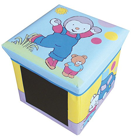 FUN HOUSE | T’CHOUPI Pouf Coffre Jouets Enfant 30x30x30 cm | Tabouret avec Ardoise Amovible et Décor T’choupi | Rangement, Assise et Surface de Jeu | Dès 2 Mois | Mobilier Compact | Licence Officielle
