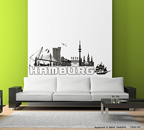 Sunnywall Wandtattoo Wandaufkleber Hamburg Skyline Reeperbahn Schwarz Gr1