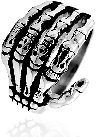 Autiga Totenkopf Ring Herren Edelstahl Biker Skull Skelett Knochen Hand Finger Gothic Silber 64 - Ø 20,57 mm