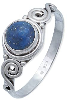 mantraroma 925 Sterling Silber Lapislazuli Ring Damen – Cabochon Edelstein Schmuck