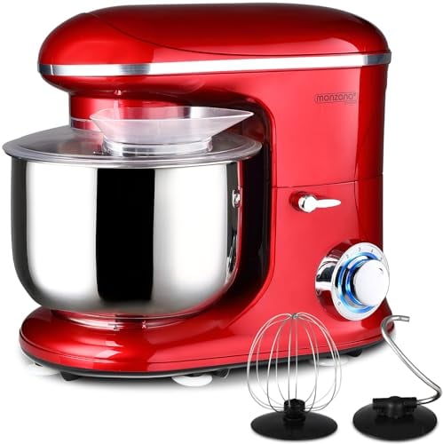 MONZANA® Batidora Amasadora 6L Accesorios Robot de Cocina Completo 1200W 7 Velocidades Acero Inox Repostería Diseño Retro Postres Tartas