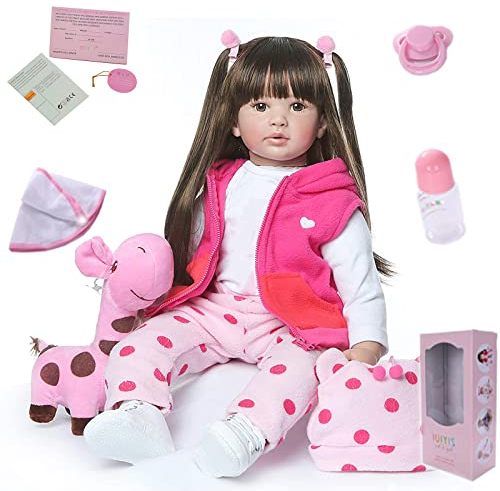 ZIYIUI 60cm Rebornpuppen Weiches Vinyl Silikon Leben Wie Reborn Baby Puppe Langes Haar Neugeborenen Puppen Mädchen Doll Wirklichkeit Kind Spielzeug