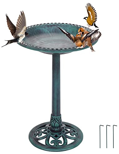 COSTWAY Comedero Pajaro Exterior de PP (Verde Cobre, 51 x 51 x 72 cm) | 72 cm Bebedero Pajaros Exterior, Fuente para Pajaros para Jardín, Comedero Vertical para Pájaro en Estilo Retro