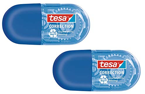 tesa Mini Korrekturroller ecoLogo - Klein und ergonomisch - 6 m x 5 mm 2er Pack (Blue)