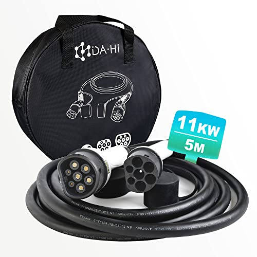 DA • Hi EV Ladekabel Typ 2 11KW 5m 16A 3 phasig für Elektroauto und PHEV kompatibel mit ID.3 ID.4 i3 i3s Kona Corsa-e XC40 e-Golf e-Tron EQA EQB EQC EQV Q5/7/8 e2008 e-208 u.a., IP54 weiß/schwarz