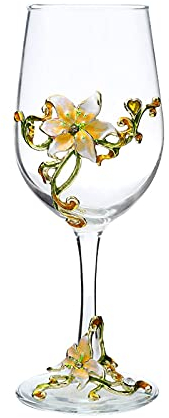 XUDREZ Verres à vin en émail peint sans plomb, 320 ml, verres à vin en cristal rouge/blanc (lys jaune)