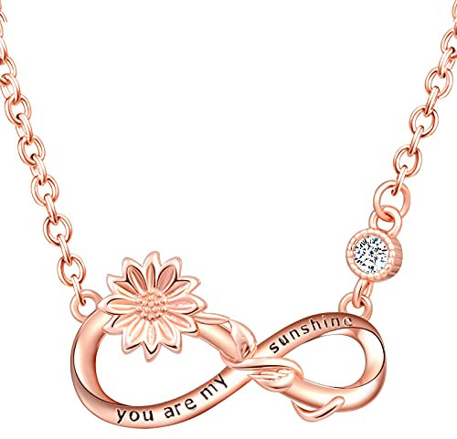 MicLee Necklace pendant for women, 925 sterling silver necklace, Beautiful sun flower and infinity symbol necklace, You are my sunshine, Inlaid zircon, adjustable chain, rose gold