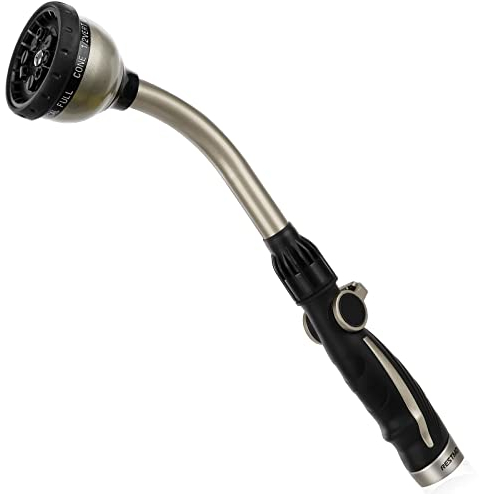 RESTMO Bewässerungsstab, robust, Metall-Gartenschlauchstab mit 10 Sprühmustern, 38,1 cm langer Schlauchdüsensprüher mit Daumenflussregelung, ideal für Wasserhängekörbe und Sträucher