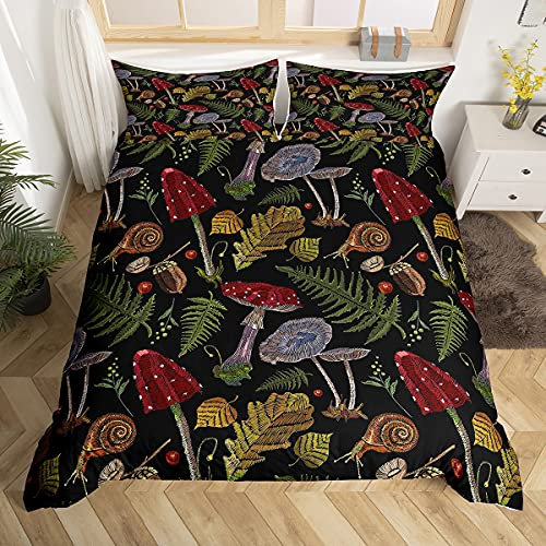 Kids Mushroom Bedding Set Mushrooms Snail Leaf Duvet Cover for Boys Girls Teens Bedroom Nature Botanical Animal Comforter Cover Wild Plants Bedding & Linen Super King