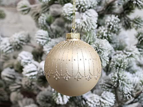 Chic Antique Weihnachtskugel Kugeln, Tropfen, Zapfen, Anhänger,Antik Glaskugel m.Muster Vintage Christbaumkugel Weihnachten X-Mas versch. Größen und Formen Skan Design (51916-18 Ø8cm Latte)