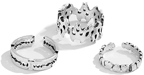 Vintage Hohl Feuer Flamme Eröffnung Ringe Sets Für Männer Frauen Geometrische Liebe Herz Finger Rasiermesser Klinge Einstellbare Ring Schmuck Geschenke