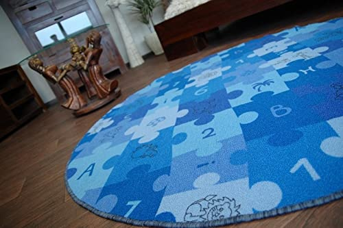 rugsx Teppich Puzzle Kinderzimmerteppich, Maßanfertigung blau Kreis 100 cm