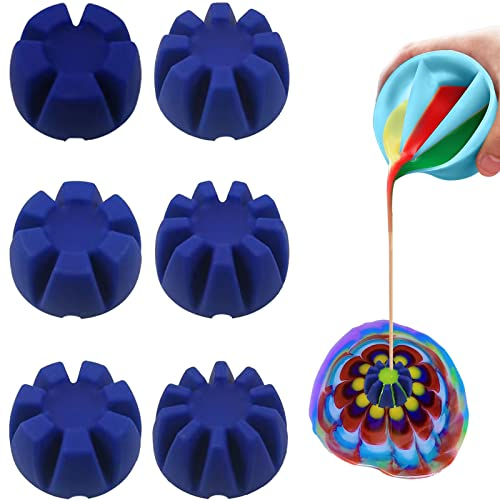 6 Stück/Set Blumen-Gießbecher für Farbgießen Farbgieß-Siebe geteilter Becher Flüssigkeit Kunst geteilter Becher Malwerkzeuge DIY Basteln Zeichnen Zubehör Ausgießen von Acrylfarbe Silikonbecher (blau)