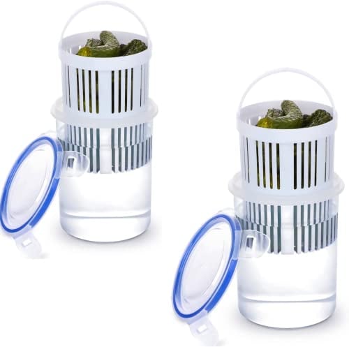 BestAlice Paquete de 2 tarros de pepinillo con inserto de colador, contenedor de almacenamiento transparente para pepinillos con tapa a prueba de fugas y bloqueo, soporte para pepinillos
