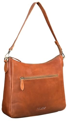 Benthill Damen Tasche Leder - Handtasche aus echtem Rindsleder - Umhängetasche mit Reißverschluss - Schultertasche/Ledertasche - Vintage Bag, Farbe:Braun