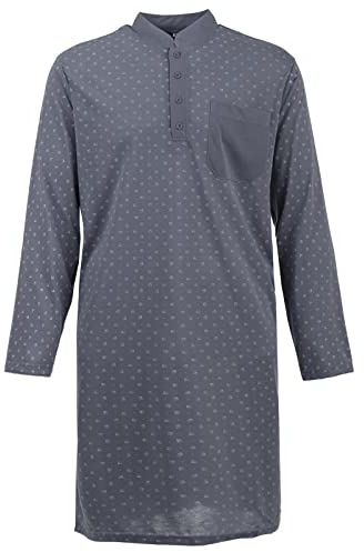 Herren Nachthemd 1/1 Arm Druck mit Brusttasche Knopfleiste Langarm Schlafshirt