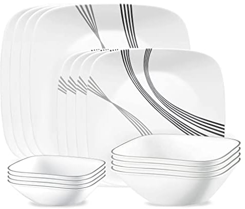 Corelle Urban Arc 16pc, Service for 4, Dinnerware Set, 8 Plates Bowls, Chip & Break Resistant, Dinner and Corelleware White