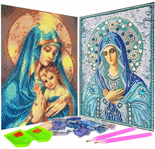 2er-Pack 5D Diamond Painting Kits Jungfrau Maria Vollbohrer Kristall Strass Harz Diamant Malerei Mutter Maria Diamant Bilder für Wanddekoration, Leinwandgröße 30,5 x 40,6 cm, Muster #2