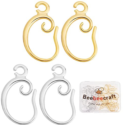 Beebeecraft 40Pcs 2 Colors Earring Hooks 18K Gold & Platinum Plated Brass Hoop Earring with Horizontal Loop 15x10mm Dangle Earwire Findings for Jewelry Making
